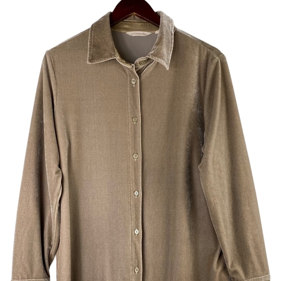 Soft Surroundings Boyfriend Velvet Medium Tunic Top Shirt Button Down Tan Velour - Picture 2 of 4